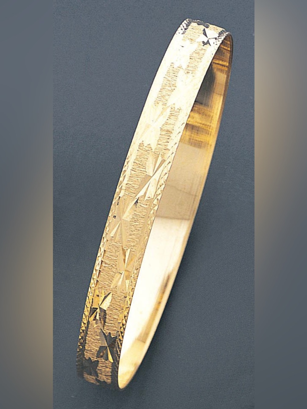 Gold 8mm Wide Star Pattern Slip-on Solid Bangle 8 Inches